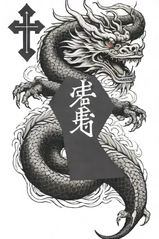 A Chinese dragon holding a Orthodox cross made tattoo design idea