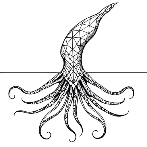 squid, viewed from the side, with sacred geometry mantle tattoo design idea
