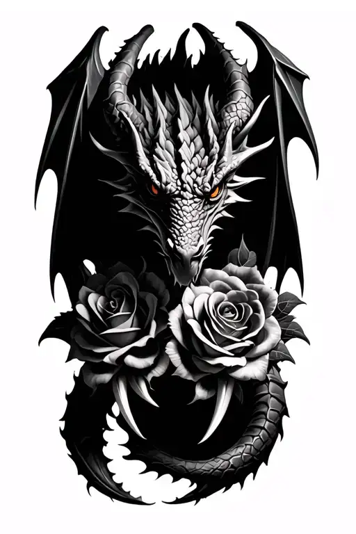 Dragon with roses and claws tattoo design idea