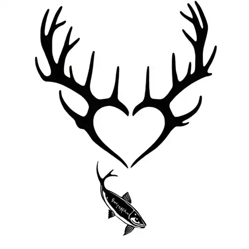 "Gone Bush Forever Free" "Gone Bush Forever Free" "Gone Bush Forever Free" deer antlers making a heart with a fish jumping tattoo design idea