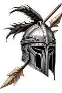 Gladiator helmet with arrow in background tattoo design idea