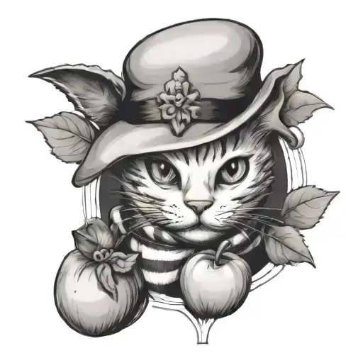 snowman, apple and cat tattoo design idea