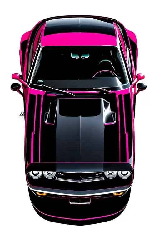 Panther Pink Dodge Challenger RT Hemi with Cowl Hood Scoop  tattoo design idea