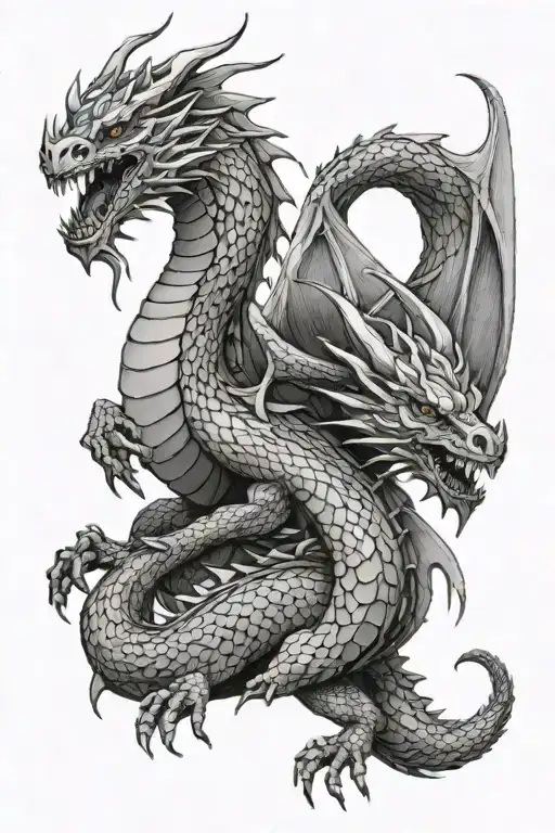 dragon ,geometric,dotted shading more line tattoo design idea