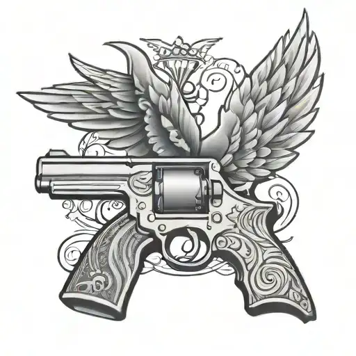 winged 45 pistol tattoo design idea