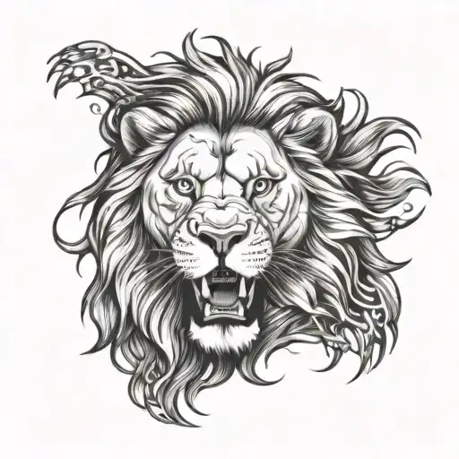 Lion in attack mood (tattoo outline) coming out of the background tattoo design idea