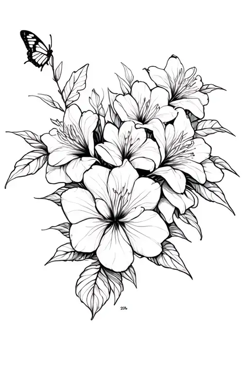 azalea flowers butterfly coming tattoo design idea