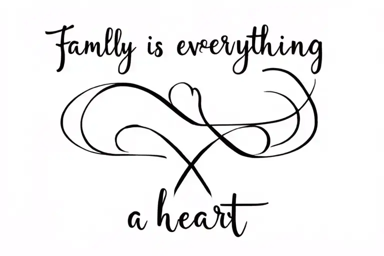 infinity sign that says  family is everything and a hart tattoo design idea