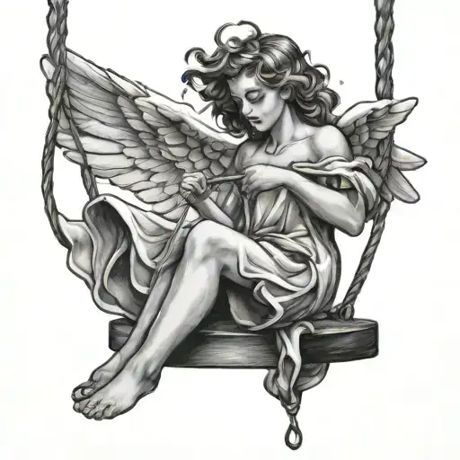 Angel on swing tattoo design idea