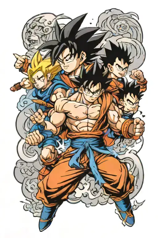 anime sleeve with goku, luffy, and the elric brothers tattoo design idea