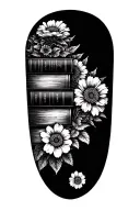 stack of books behind a half sleeve of flowers tattoo design idea