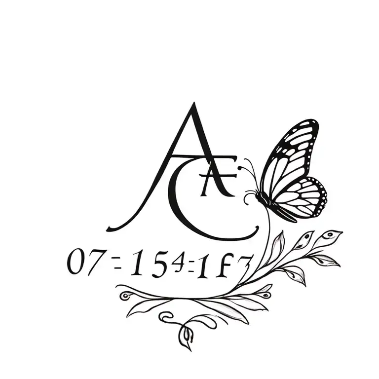 a memorial tattoo for my sister with the initials A C F, with a butterfly, and the dates 07/15/04 to 12/15/23 tattoo design idea