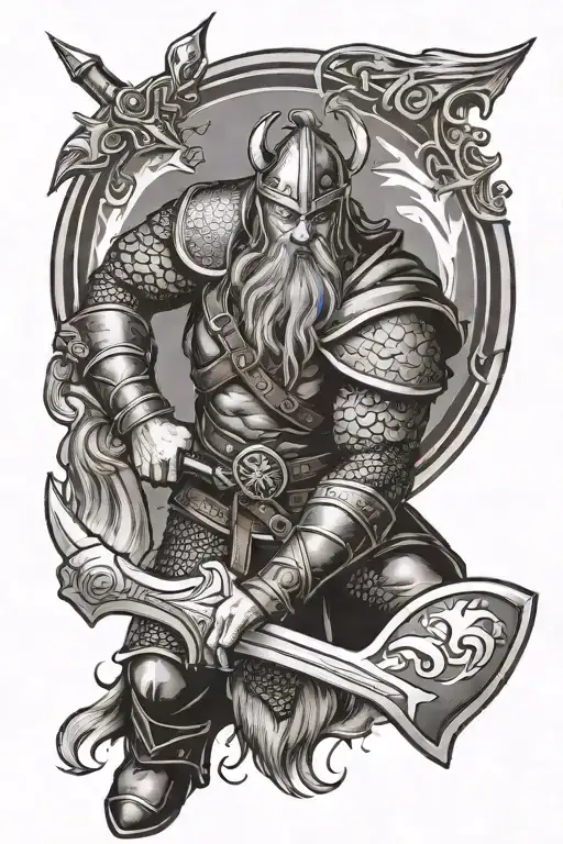 viking warrior in battle he wounded but he still looks like he can keep fighting add arrow and shield tattoo design idea