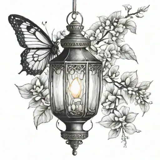 chinese lantern shining light tattoo design idea