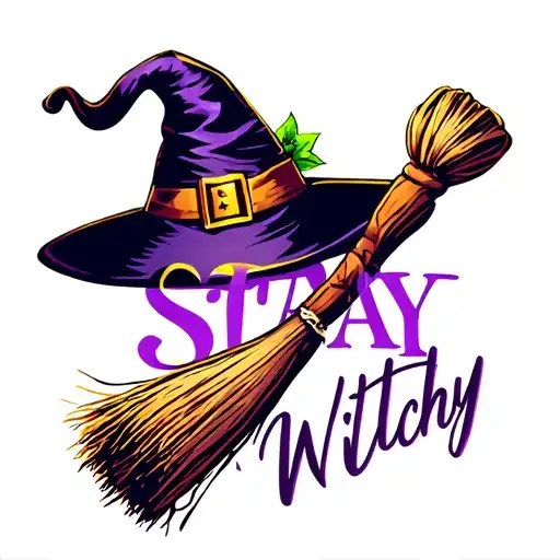 "Stay Witchy" Broom and witch hat tattoo design idea