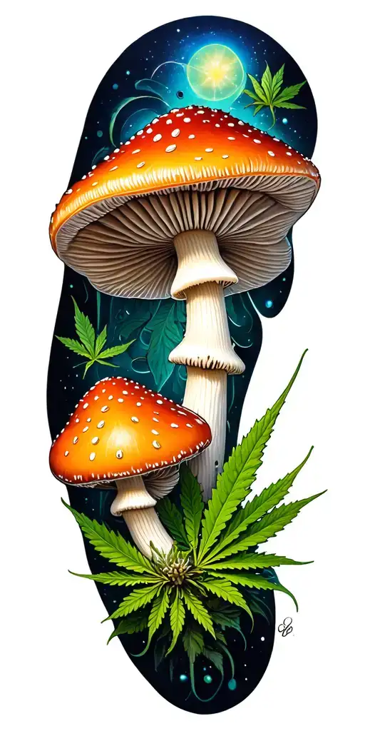 dmt, magic mushrooms, lsd, weed tattoo design idea