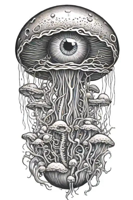 mushroom shaped jellyfish morphing into an eyeball  tattoo design idea
