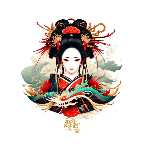 Loaded on the full arm of Japanese traditional with Geisha Dragon, and references to Elden Ring and Berserk tattoo design idea