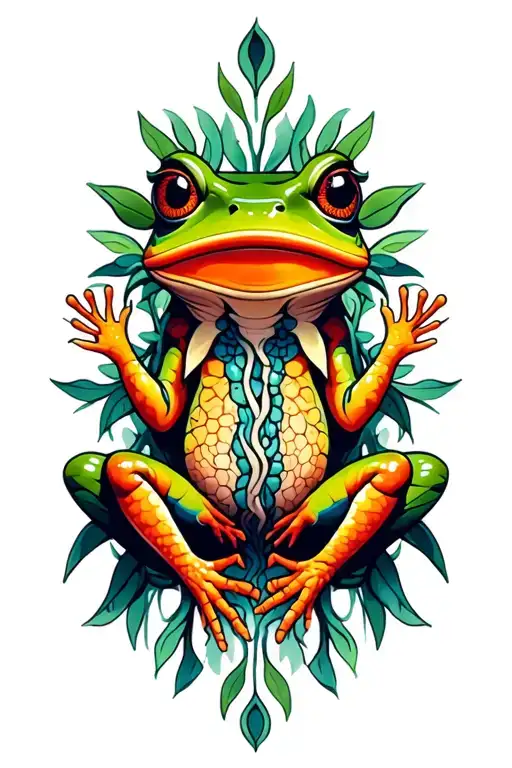 Ayahuasca vine entwined, kambo frog tattoo design idea