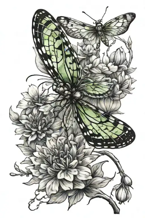 Dragonfly Monarch butterfly Clover tattoo design idea