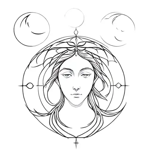 Hecate goddess of magic, head and shoulders, 3 moons  tattoo design idea