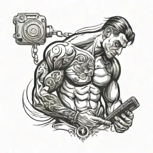 A MUSCULAR MAN USING A MOBILE PHONE tattoo design idea