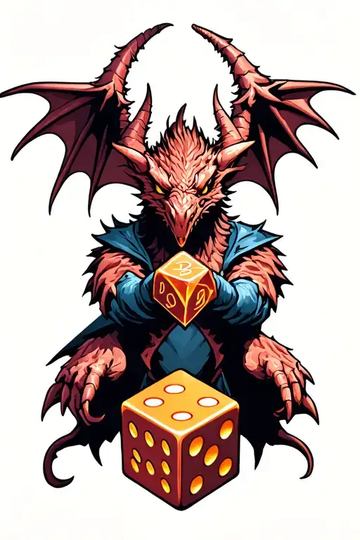 Bahamut holding a d20 dice tattoo design idea