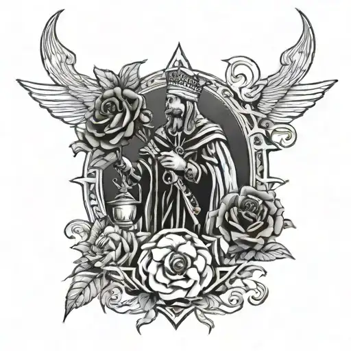 tarot, high priest, dark, gothic, roses tattoo design idea