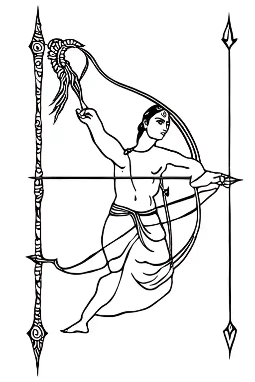 a line tattoo. I need hanuman gadha, Ram bow and arrow, Krishna mor pankh, and. Aquarius, Sagittarius & Pisces zodiac tattoo design idea