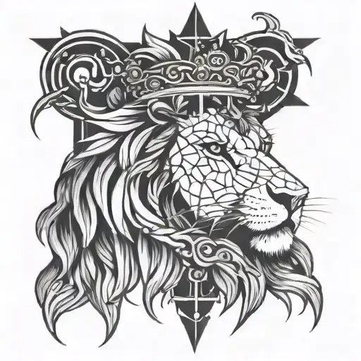 lion and jesus cross tattoo design idea