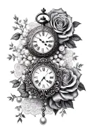 pocket watch and pearls and cameo and lace and rose and antique gun tattoo design idea