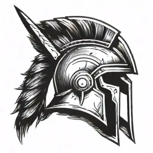 Create an image of a Spartan warrior's helmet and spear in a tattoo sketch style tattoo design idea
