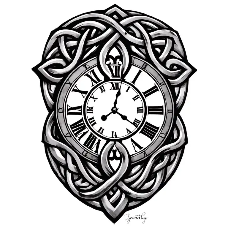 Celtic trinity knot clock face tattoo design idea