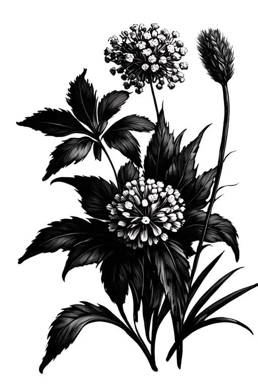 Red AmaranthusBaby’s Breath (Gypsophila)Statice (Limonium)Lagurus Ovatus (Bunny Tail Grass)Pampas Grass (Cortaderia tattoo design idea