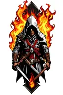 assassins creed with fire tattoo design idea