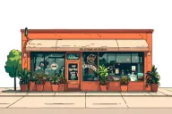 outside of 2 story tattoo shop with big windows and plants inside them tattoo design idea