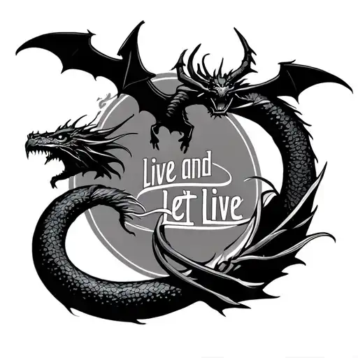 Infinity symbol that says "live and let live" with bats and dragons tattoo design idea