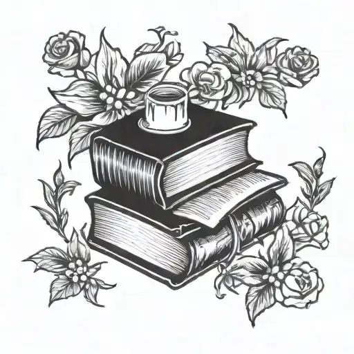 books and cake tattoo design idea