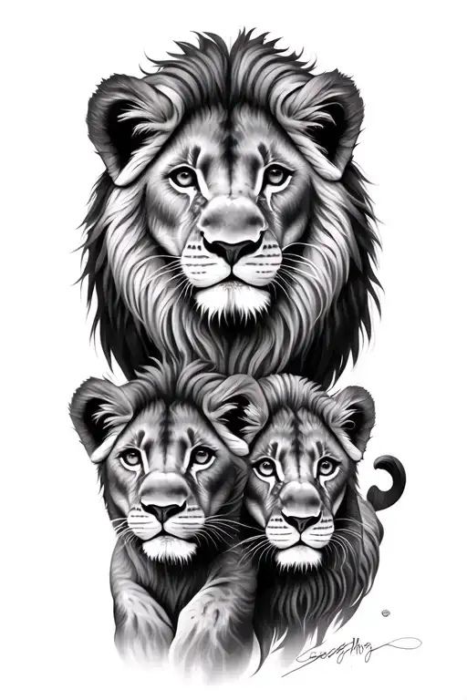 3 lion cubs, pisces, gemini, virgo tattoo design idea