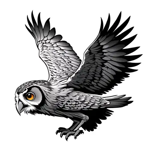 owl with outstretched wings spread tattoo design idea