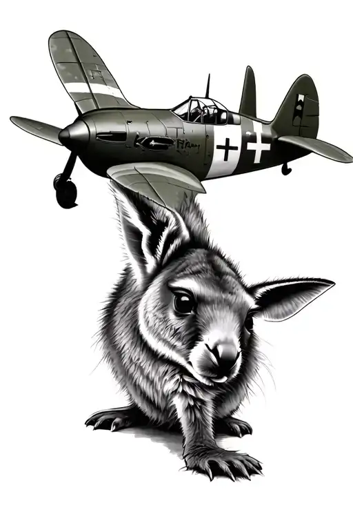 baby kangaroo, viking mask, spitfire fighter plane tattoo design idea