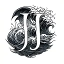waves and initials jj tattoo design idea