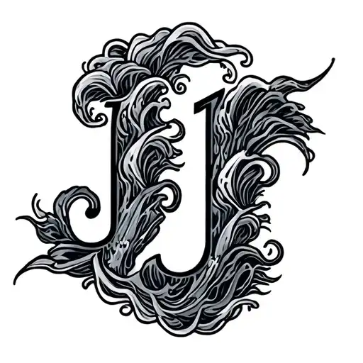 waves and initials jj tattoo design idea