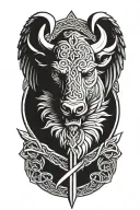 boar head with the saint michael sword and wings surrounded by celtic trinity knot tattoo design idea