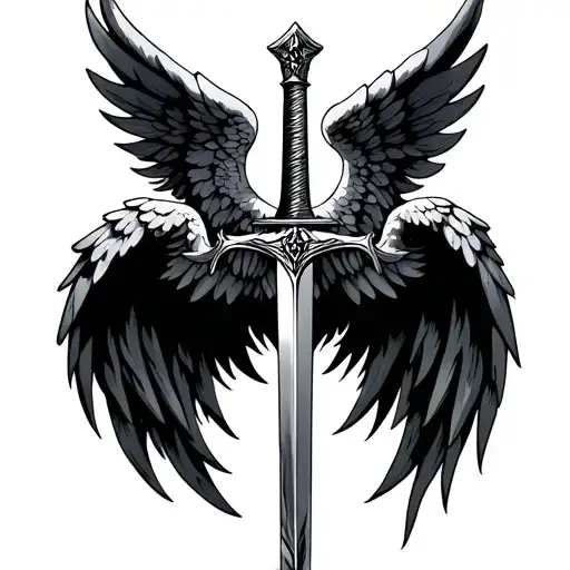 Michael archangel wing with sword in middle tattoo design idea