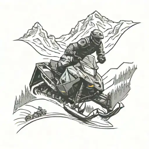 mountain, snowmobile, side by side tattoo design idea