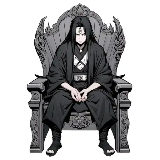 Itachi Uchiha sitting on a throne tattoo design idea