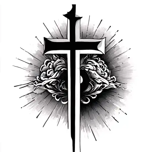 I want a minimalist vertical tattoo on my left rib that features a thin-line Christian cross at the top, with the Chines tattoo design idea