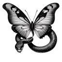 2 headed snake butterfly tattoo design idea