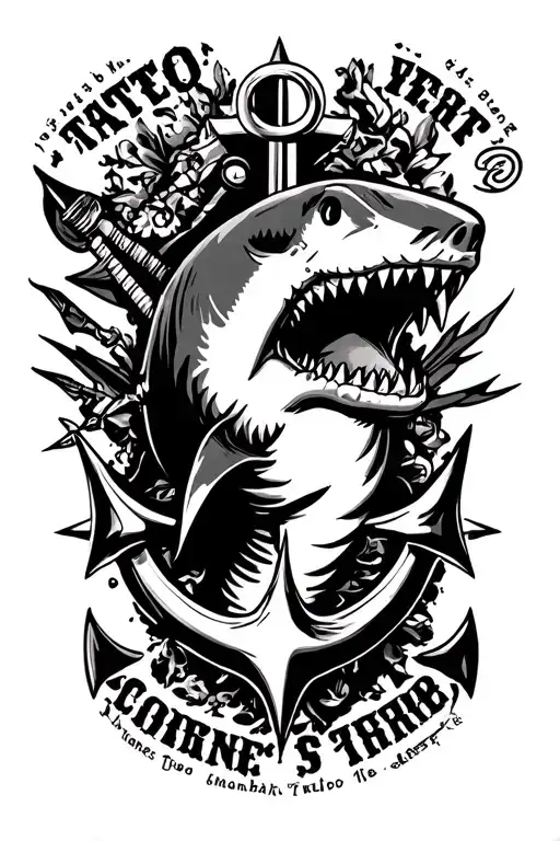 shark compas anchor  tattoo design idea